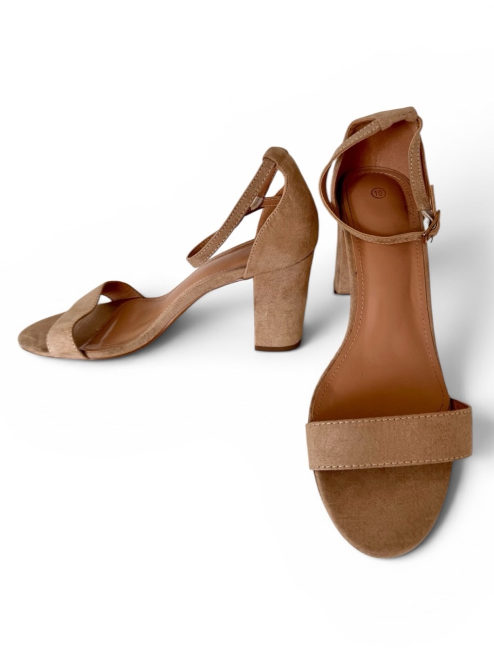Tan Block Heel Ankle Strap Sandals Nude Dress Heels Size 10